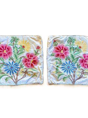 Pier 1 Imports Throw Pillow Covers Embroidered Beading Stripes Floral  18”x18”